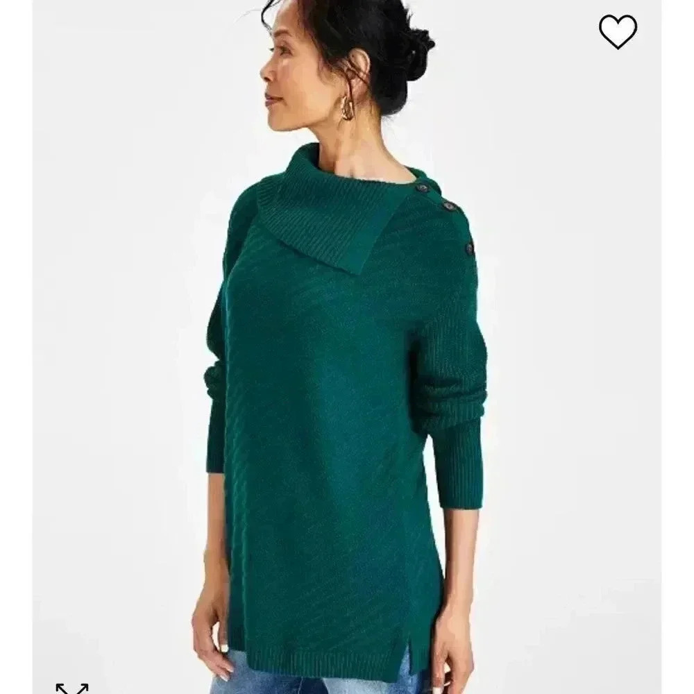 Style & Co Ribbed Button Blue Detail Tunic Sweater Size 1x